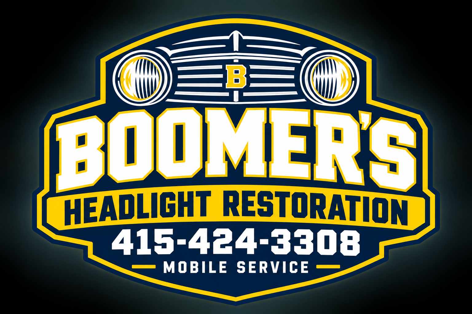 Boomer’s Headlight Restoration logo with classic automobile grille and headlights